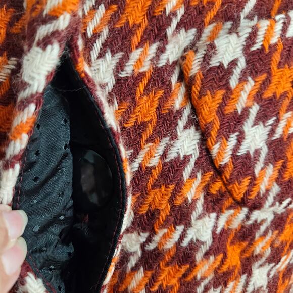 Banana Republic Wool Blend Houndstooth Jacket Medium Orange Red Winter Blazer - Picture 7 of 15